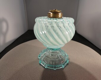 Antique Vintage 1880s Sheldon Blue Opalescent Glass Swirl Hand Design Oil Lamp Base Table Top Home Decor Classic Collectable