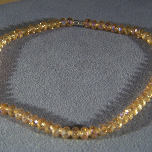 Vintage Fancy Faceted Multi Round Golden Citrine Colored Aurora Borealis Glass Bead Necklace     W