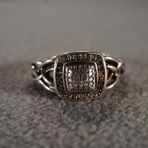 Vintage Sterling Silver Band Ring 24 Round Prong Set Raised Scrolled Design Setting Art Deco Style, Size 7