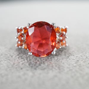 Vintage Wedding Band Stacker Design Ring Sterling Silver Multi Round Oval Prong Set Orange Cubic Zirconia Cluster Multi Stone Setting Size 7