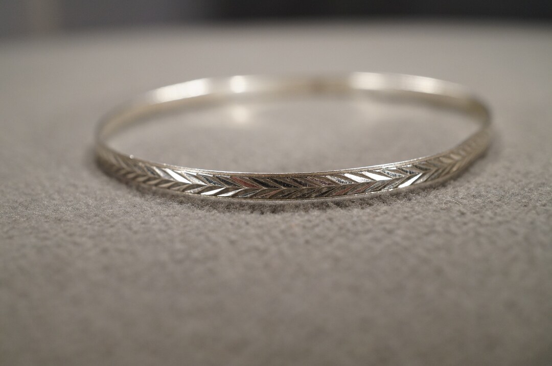 Vintage Sterling Silver Bangle Bracelet Fancy Etched Scrolled