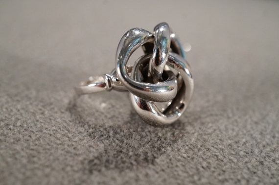 Vintage Sterling Silver Band Ring Large Love Knot… - image 2