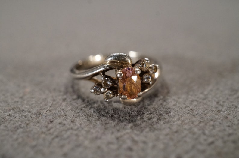 Vintage Sterling Silver Band Ring 7 Oval Round Prong Set Pink White Topaz Bypass Multi Stone Setting Setting Art Deco Style,Size 7