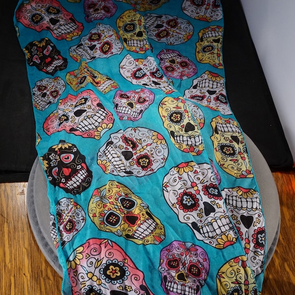 Vintage Cotton Fabric Long Wrap Scarf Multi Color Scarf Skull Themed Fashion Wardrobe Accessory Classic Collectable Unisex Design Artist