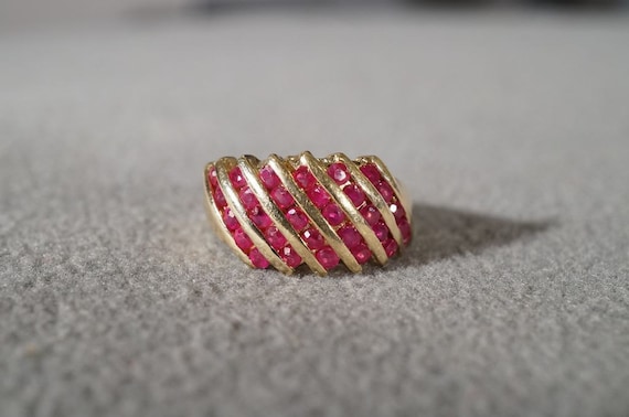 Vintage 10 K Yellow Gold 6 Row 30 Round Ruby Ciga… - image 1