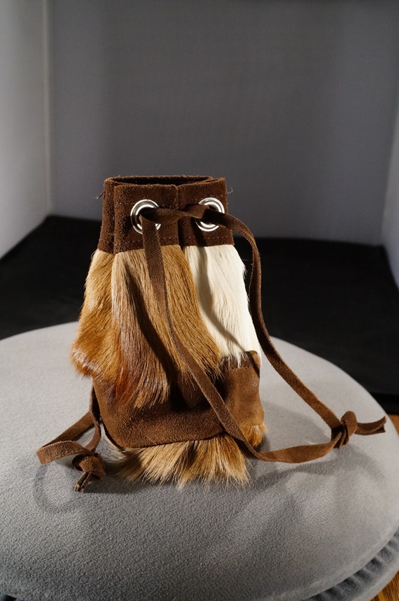 Vintage Hand Made Fancy Brown Suede Fur Purse Hand