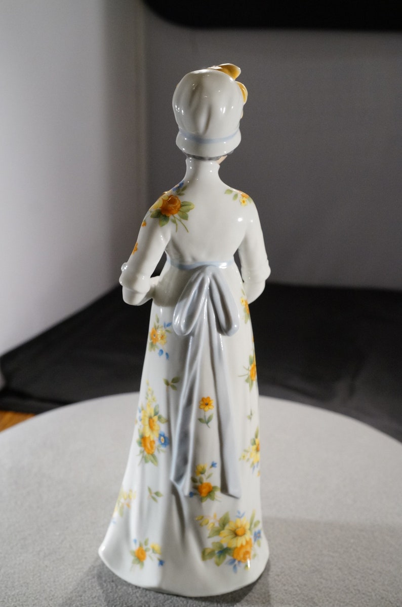 Vintage German Porcelain China Female Figurine Hand Painted Multi Colored Floral Design Victorian Style Statue Collectable Home Decor