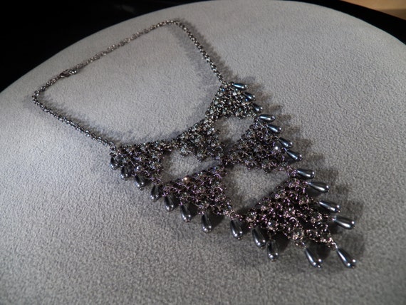 vintage bib style necklace with round smoky rhine… - image 1