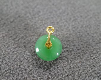 Vintage Pendant Charm Round Circle Donut Shape Faux Glass Green Jade Asian Style Necklace Chain Charm Bracelet Style Classic Collectable