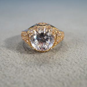 Vintage Wedding Band Stacker Design Ring Sterling Silver Gold Overlay Multi Round Prong Set Cubic Zirconia Cluster Multi Stone Setting, 7