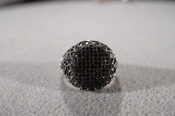 Vintage Sterling silver Multi Round Black Spinel … - image 1