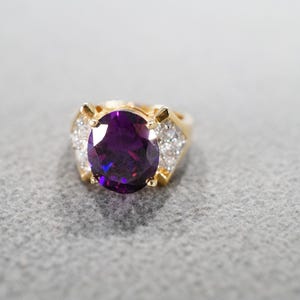 Vintage Wedding Band Stacker Design Ring Sterling Silver Gold Overlay Round Oval Prong Set African Amethyst White Topaz Multi Stone Setting