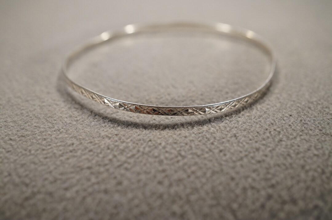 Vintage Sterling Silver Bangle Bracelet Fancy Etched