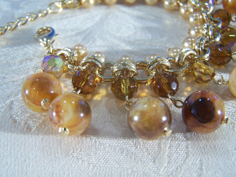 vintage Jaune Or Ton Multi Rond Faux Perle Style Art Déco Multi Rond Aurore Boréale Glas Perle Dangle Charme Style Bracelet image 4