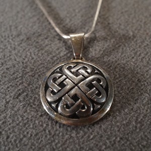 Vintage Sterling Silver Pendant Charm Necklace Chain Domed Irish Celtic Heart Design Setting Snake Link Chain Classic Art Deco Style   #3270