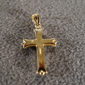 Vintage 14 K Yellow White Gold Religious Cross Pendant Charm Raised Dimensional Setting Unisex Style Necklace Chain Reversible Design  #2744