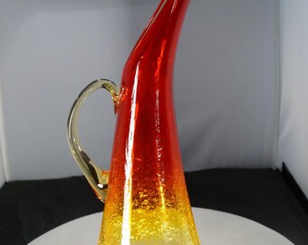 Antique Vintage Kanawha Hand Blown Art Glass Amberina Crackle