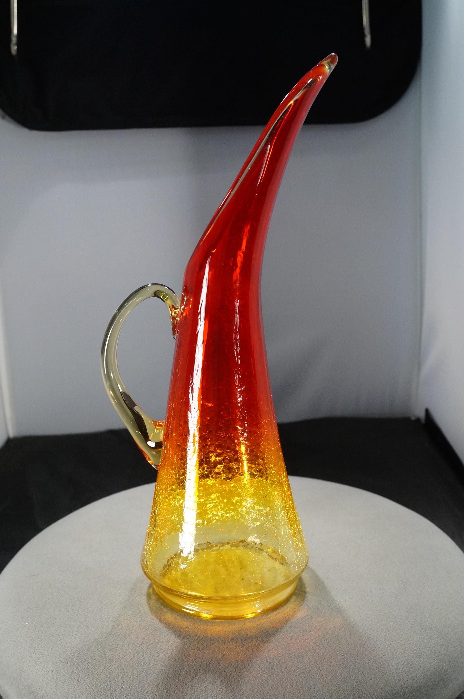 Antique Vintage Kanawha Hand Blown Art Glass Amberina Crackle