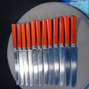 Vintage Bakelite Stainless Steele Flat Ware Set Ruby Red Bakelite 12 Piece Knives Serving Pieces Kitchen Dinning Art Deco Style Classic