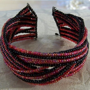 Vintage  Woven Braided Multi Round Micro Glass bead fancy  Wide Bangle Cuff Bracelet      W