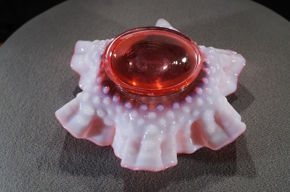 Vintage Fenton Opalescent Cranberry Glass Bowl Dish Center Piece