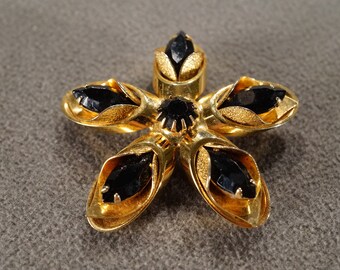 Vintage Yellow Gold Tone Multi Round Marquise Prong Set Jet