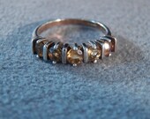 Vintage Sterling Silver 5 Round Golden Citrine Fancy Wedding Band Stacker Style Ring, Size 9 RL