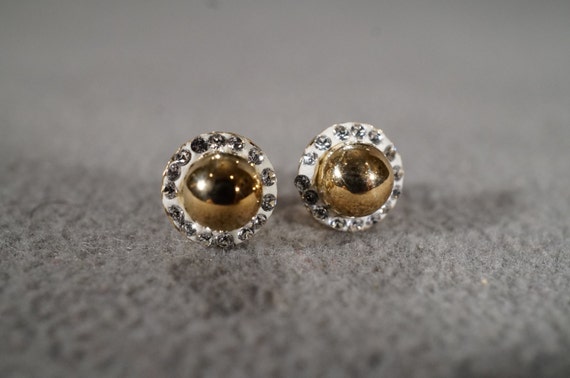 Vintage 10 K Yellow Gold Pierced Earrings Multi R… - image 1
