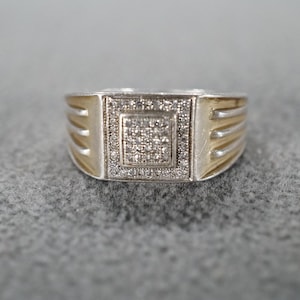 Vintage Wedding Band Stacker Design Ring Sterling Silver 58 Round Prong Set Diamond Cluster Halo Multi Stone Setting Unisex Design, Size 10
