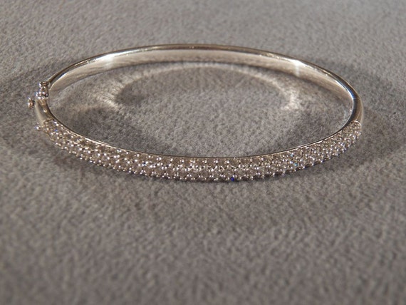 Sterling Silver & Cubic Zirconia Open Bangle Bracelet – 100Sterling