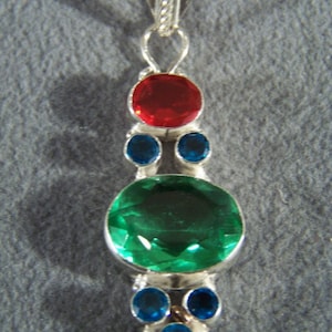 Vintage Sterling Silver Muti Shaped Faceted Green Peridot Red Quartz London Blue Topaz Pendant Charm Slide Enhancer      W