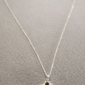 Vintage Sterling Silver Pendant Charm Necklace Chain 28 Prong Set Diamond Curved Double Heart Design Valentine Style        #1746