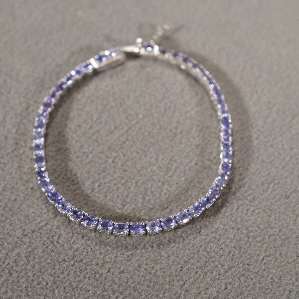 Vintage Sterling Silver Bracelet 44 Oval Tanzanite Link Link Station Tennis Design      #1019