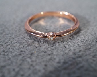 Vintage Rose Gold Tone Round Rhinestone Eternity Style Wedding Band Stacker Style Ring, Size 8