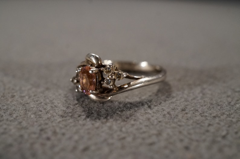 Vintage Sterling Silver Band Ring 7 Oval Round Prong Set Pink White Topaz Bypass Multi Stone Setting Setting Art Deco Style,Size 7