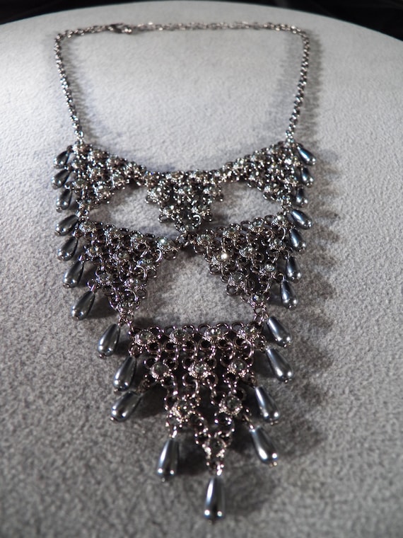 vintage bib style necklace with round smoky rhine… - image 2