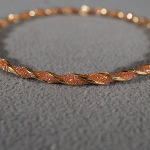 Vintage Yellow Rose Gold Tone Enameled Twisted Design Eternity Style Stacker Design Bangle Bracelet