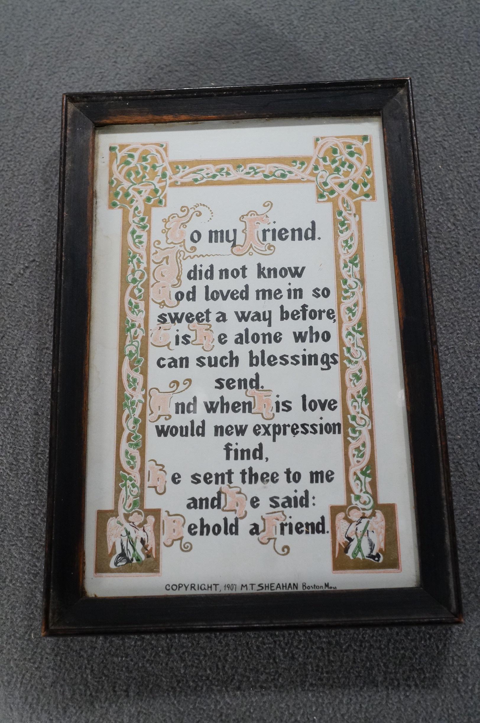 Antique Vintage Rectangle Poem Verse Framed Copyright 1907 Sheahan ...