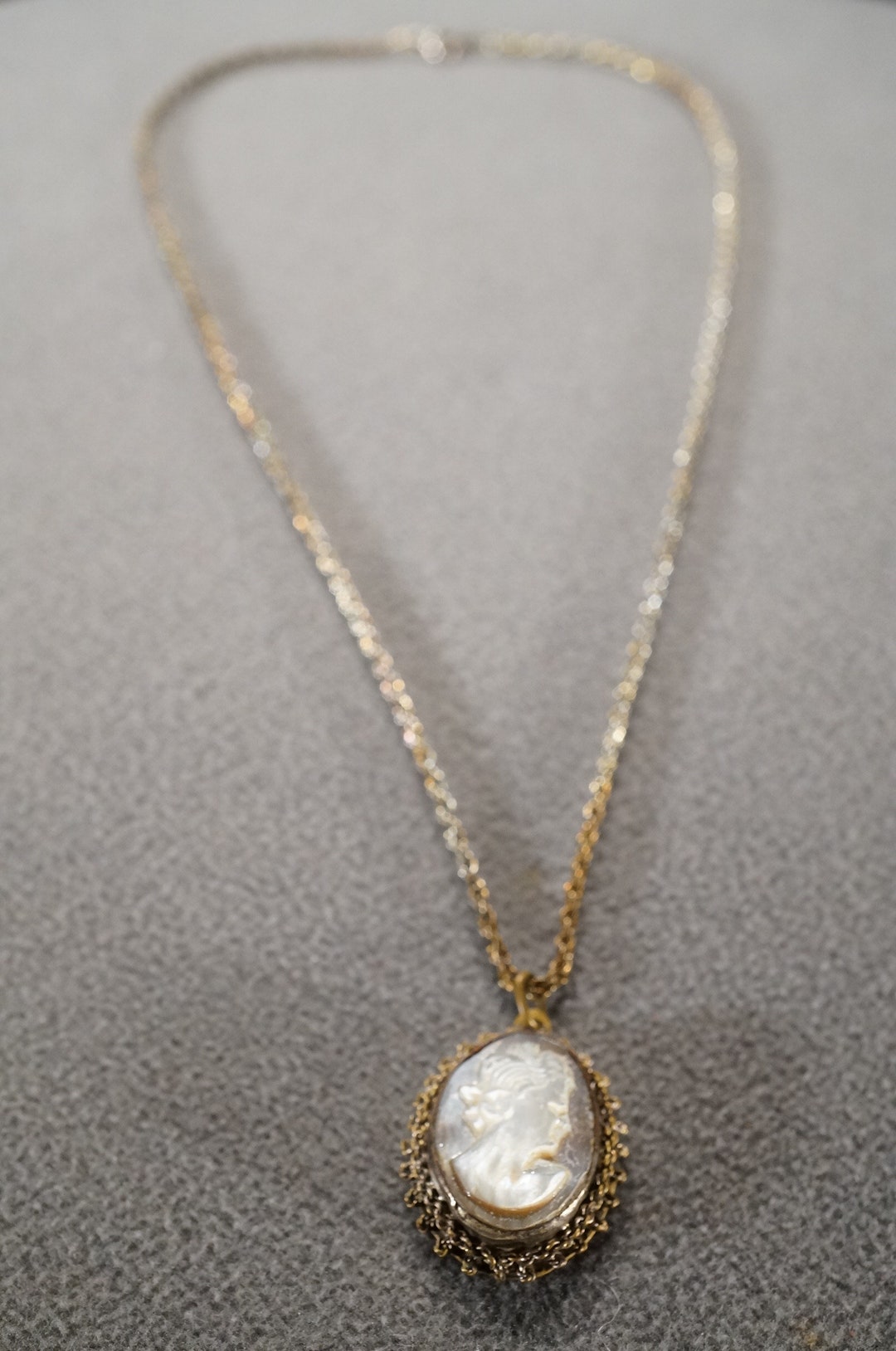 Vintage Italian Sterling Silver Cameo Pendant Charm Necklace Chain ...