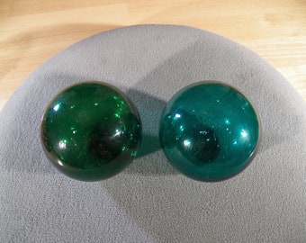 Vintage Nautical Fishing  Bold Round Floats SET 2  Emerald Green  & Teal Green