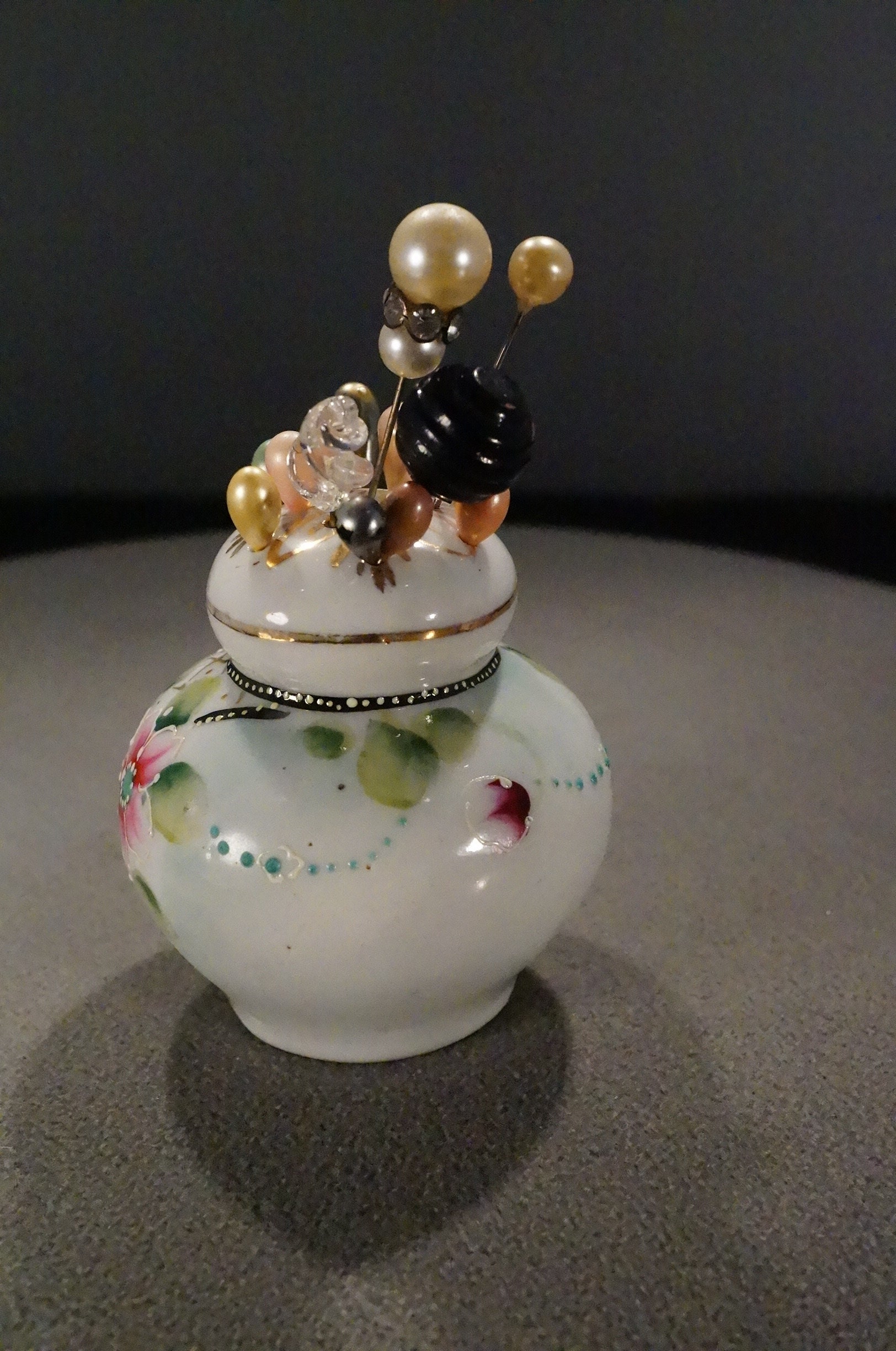 Antique Vintage Japan Porcelain Hand Painted Stick Pin Holder