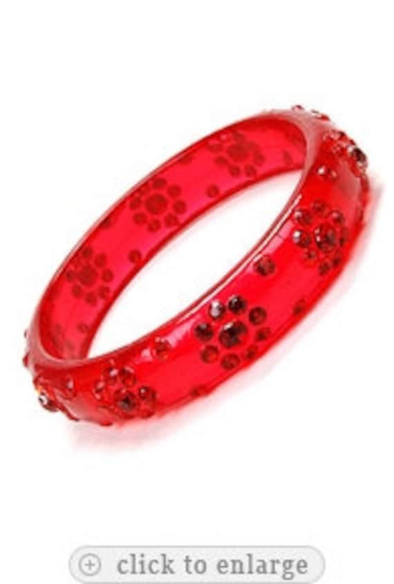 Vintage Ruby Red Lucite Multi Round Rhinestone Di… - image 1