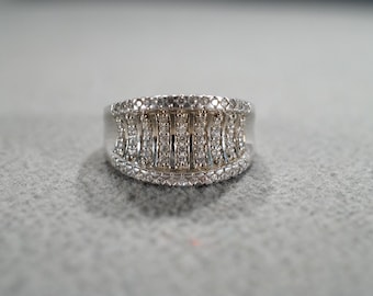 Vintage Sterling Silver Band Ring Multi Round Oval Prong Set Cubic