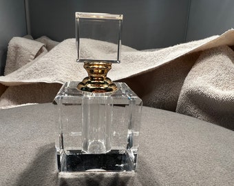 Vintage Crystal Glass Perfume Bottle Stopper Fancy Faceted Squared Off Design Art Deco Style Vanity Home Decor Collectable Classic