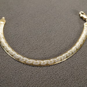 Vintage Sterling Silver Gold Overlay Italian Bracelet Woven Etched Link Design Lobster Claw Closure Art Deco Style Classic Collectable #4225