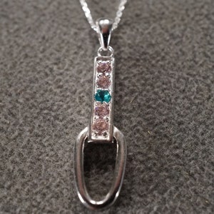 Vintage Sterling Silver Pendant Charm Necklace Chain 5 Round Prong Set London Blue Pink Topaz Oblong Setting Art Deco Style Classic    #3723