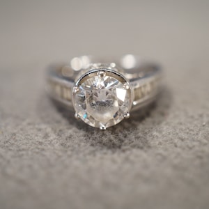 Vintage Wedding Band Stacker Design Ring Sterling Silver Prong Bezel Set Multi Round Baguette Cubic Zirconia Multi Stone Setting, Size 6.5