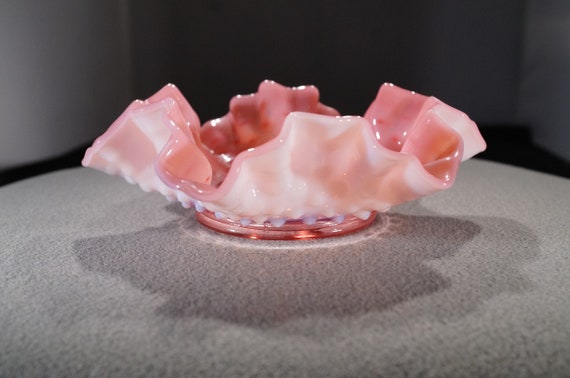 Vintage Fenton Opalescent Cranberry Glass Bowl Dish Center Piece