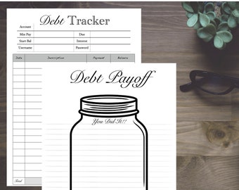 Debt Payoff Chart / Tracker Refill / Mason jar / Insert with Account information sheet; Classic 7 x 9.25 - Disc bound PLANNER PRINTABLE