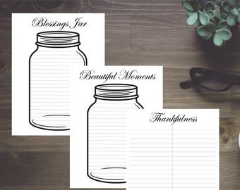 Blessings Jar / Beautiful Moments / Thankfulness list Refill / Insert; Classic 7 x 9.25 - Disc bound PLANNER PRINTABLE